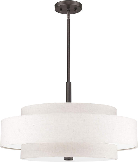 Lighting Fabric Shade 52138-92 Meridian 5 Light English Bronze Pendant