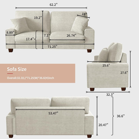 Modern Loveseat Sofa for Living Room,Chenille Recliner, Removable Cover, Spring Cushions, Solid Wood Frame, Easy Assembly for Small Spaces (71.25Inch,Beige)