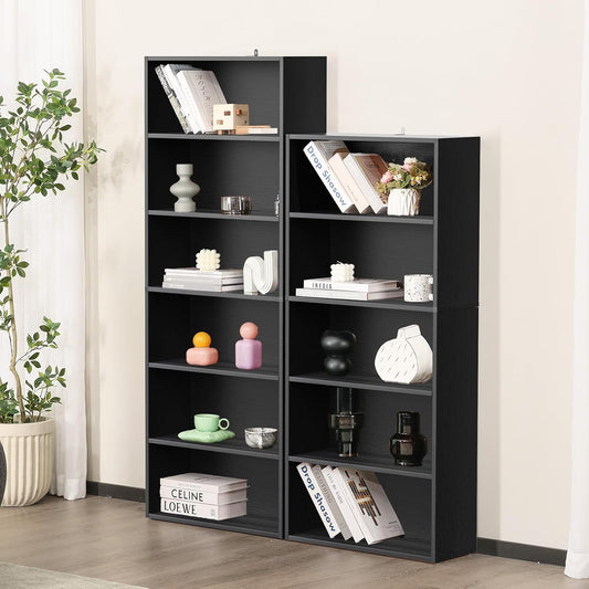 Industrial 5 Shelf Bookcase - Large 53 Inch Tall Floor Standing Open Bookshelf with Anti-Tipping Device for Home Office, Living Room, and Bedroom Storage, Black