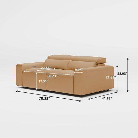78" Leather Power Reclining Sofa, Modern Recliner Couch with Electric Backrest and Footrest, Modular Sectional Sofa for Living Room, Spacious and Comfortable, Khaki