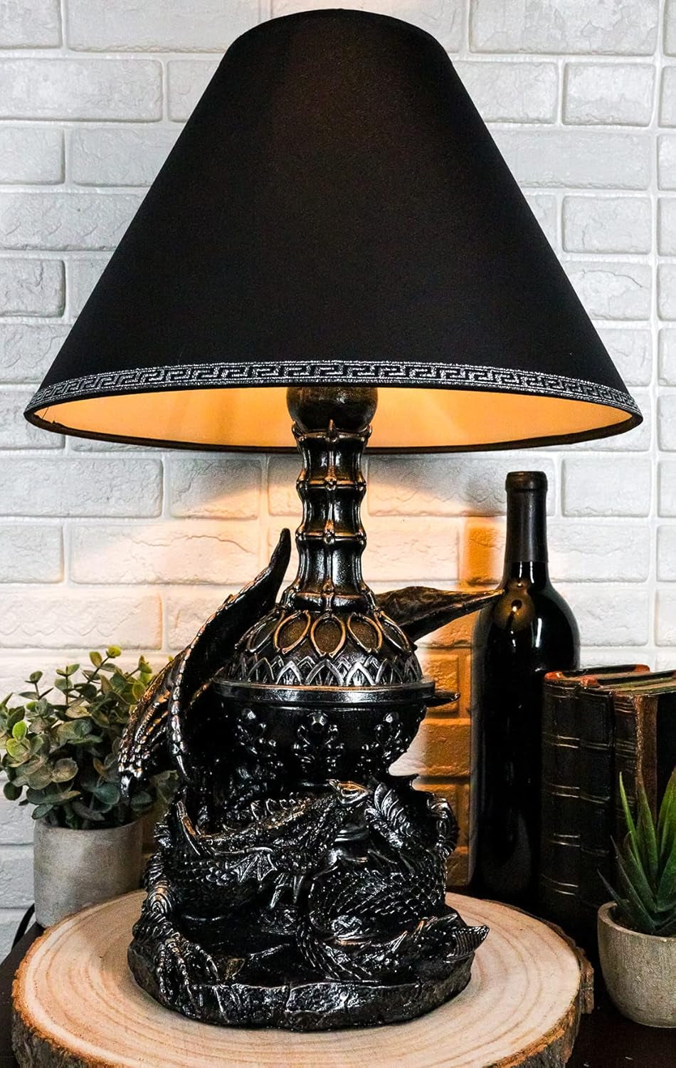 Ebros Climbing Dual Gothic Dragon Lamp Statue Desktop Lighting Decor with Shade 19" H Dungeons and Dragons Medieval Collection Home Accent (Single Dragon)