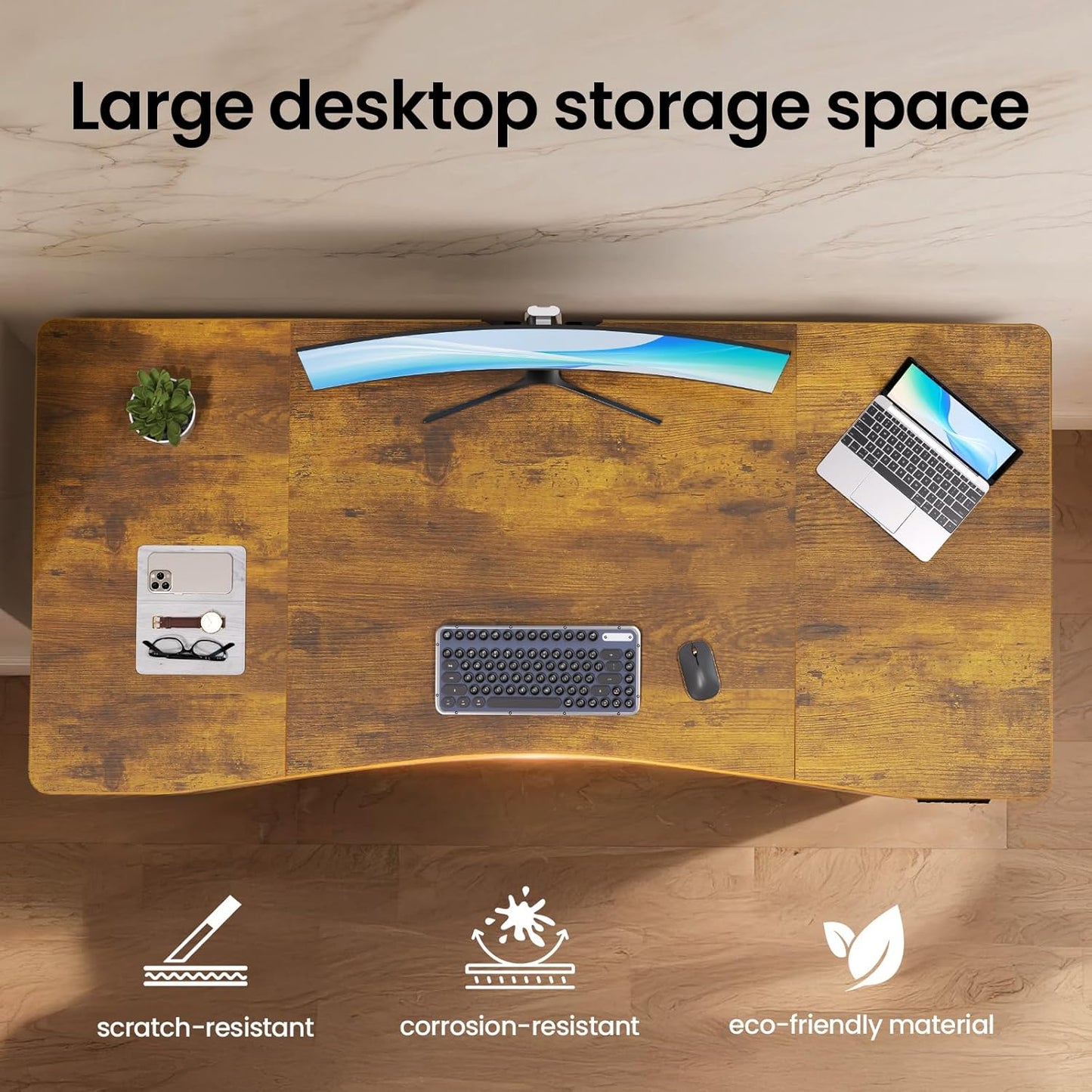 63 X 28 Inch Electric Standing Desk, Sit to Stand Up, Work Home Office Computer Table for Study, Walking Pad, Writing, and Games, Wooden Desktop Desks, Brown