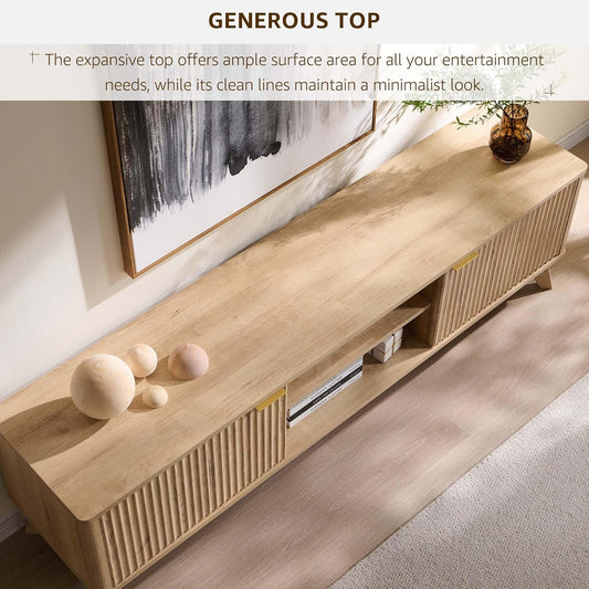 70" Mid Century Modern Fluted TV Stand, Entertainment Center, Sideboard, Media Console for Living Room with 2 Soft Close Door/Adjustable Shelves (Natural Oak)