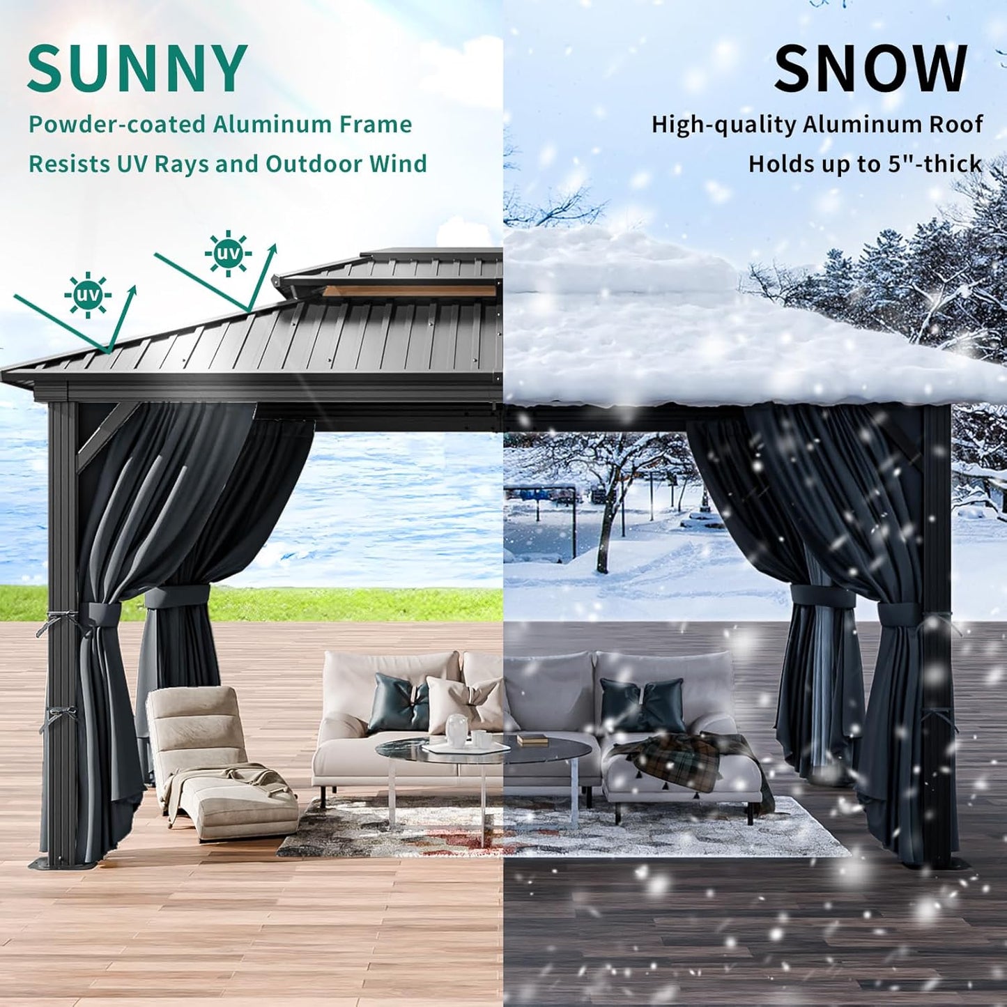 10X12 Hardtop Gazebo on Clearance with Heavy Duty Galvanized Steel Double Metal Roof,Aluminum Frame,Patio Gazebo with Curtains and Netting,Outdoor Permanent Gazebo Pavillon for Backyard,Black