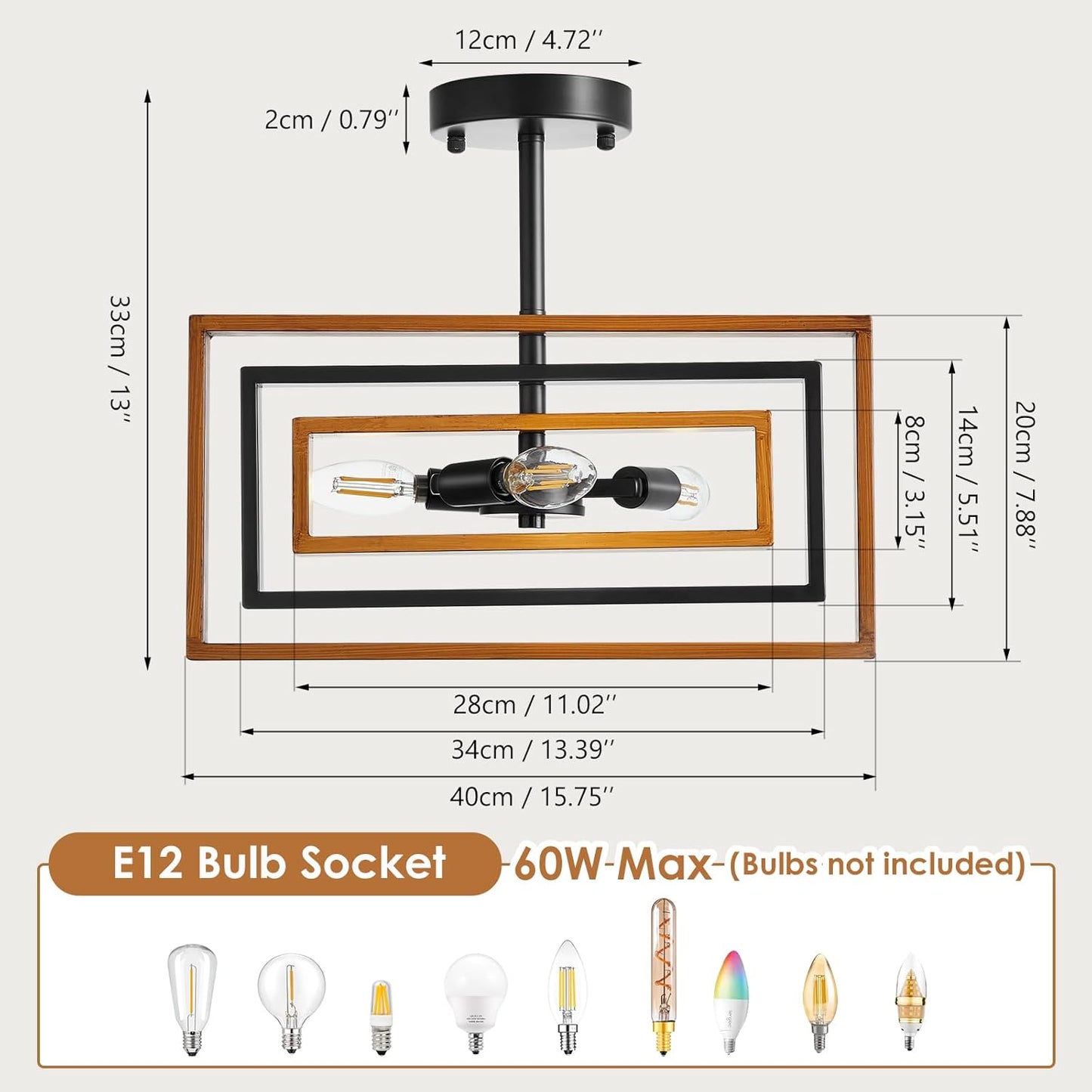 Ceiling Light,3-Light Industrial Flush Mount Ceiling Light,Rotatable Metal Frame Ceiling Light Fixture, Farmhouse Kitchen Lighting Fixtures Ceiling,Dining Room Light Fixture,Living Room,Bedroom