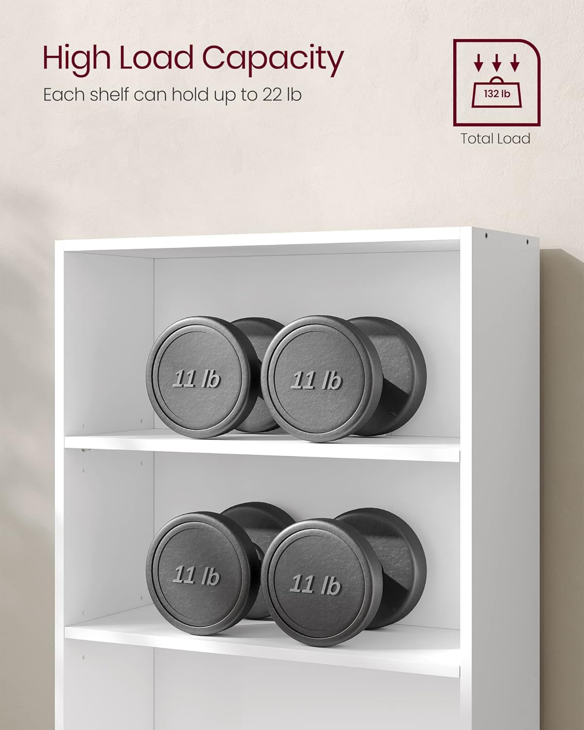 CUSTOS Collection - Bookshelf, 5-Tier Bookcase, Book Shelf, Open Storage Shelf, 9.4 X 23.6 X 52.8 Inches, for Living Room, Home Office, Dinning Room, Cloud White ULBC165T14