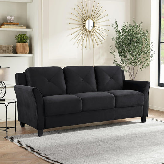 Lifestyle Solutions Harrington Sofa Upholstered Microfiber Fabric Curved Arms, Black