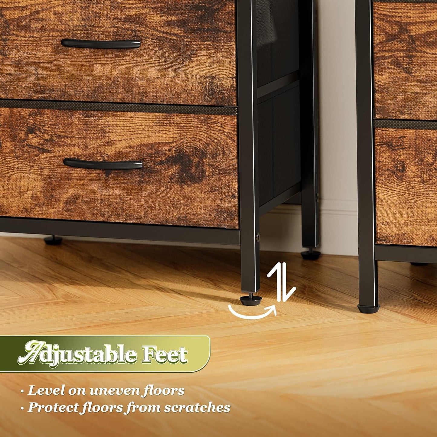 Night Stand Set of 2, Nightstand with 2 Drawers, Bed Side Table with Open Shelf, Wooden Top, End Table, Fabric Drawer, for Bedroom, Rustic Brown