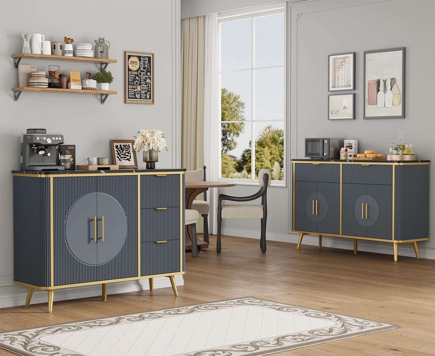 47.3" Modern Buffet Cabinet with Storage, Kitchen Sideboard Buffet with 2 Door & 3 Drawers, Fluted Caffee Bar Storage Cabinet for Dining Room, Living Room, Entryway, Navy Blue