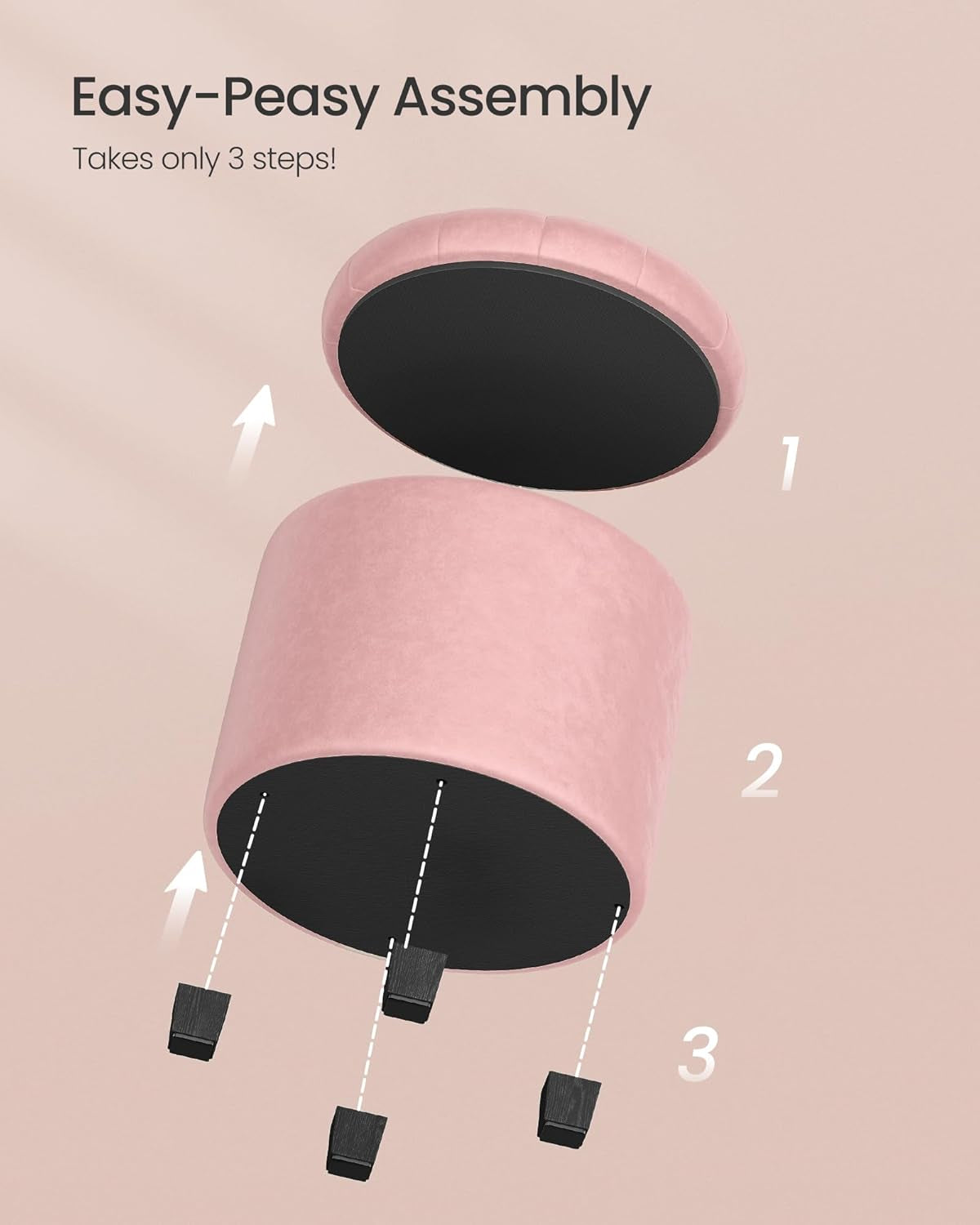 round Ottoman, Ottoman with Storage, 17.7 X 17.7 X 17.5 Inches, Foot Rest with Legs, Velvet, Load up to 330 Lb, for Living Room, Bedroom, Jelly Pink ULOM012R01