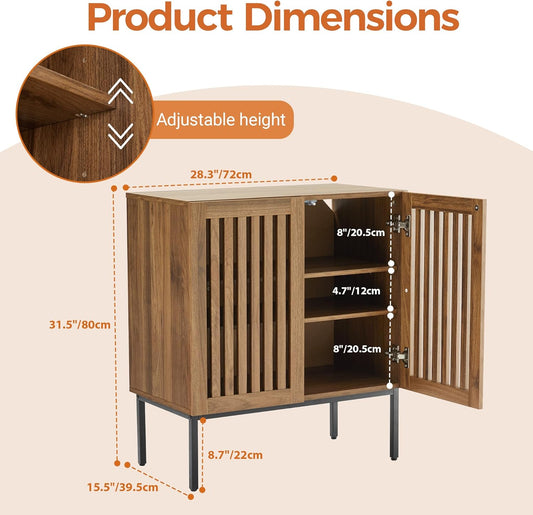 Grille Buffet Cabinet with Storage, Sideboards 2 Doors with Metal Base and Adjustable Shelf for Kitchen, Coffee Bar, Dining Room, Entryway, Hallway,Living Room