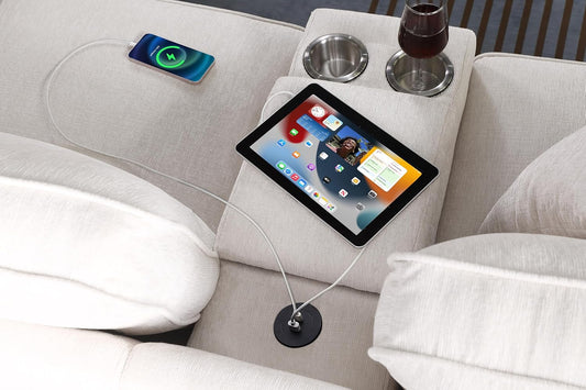 127" L-Shaped Sectional Couch with Movable Ottoman & 6 Throw Pillows,7 Seat Chenille Upholstered Sofa W/2 Cup Holder,Usb Port & Hidden Storage Box,Diy Combination,For Living Room,Apartment,Beige