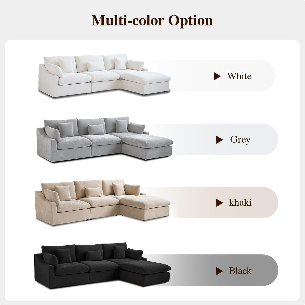 Modular Sectional Sofa Cloud Couch, 119.29" L Shaped Couch with Chaise Ottoman, Linen Blend Fabric Minimalist Deep Seat Sectional Couches for Living Room, Khaki Sofa Covers Washable&Removable