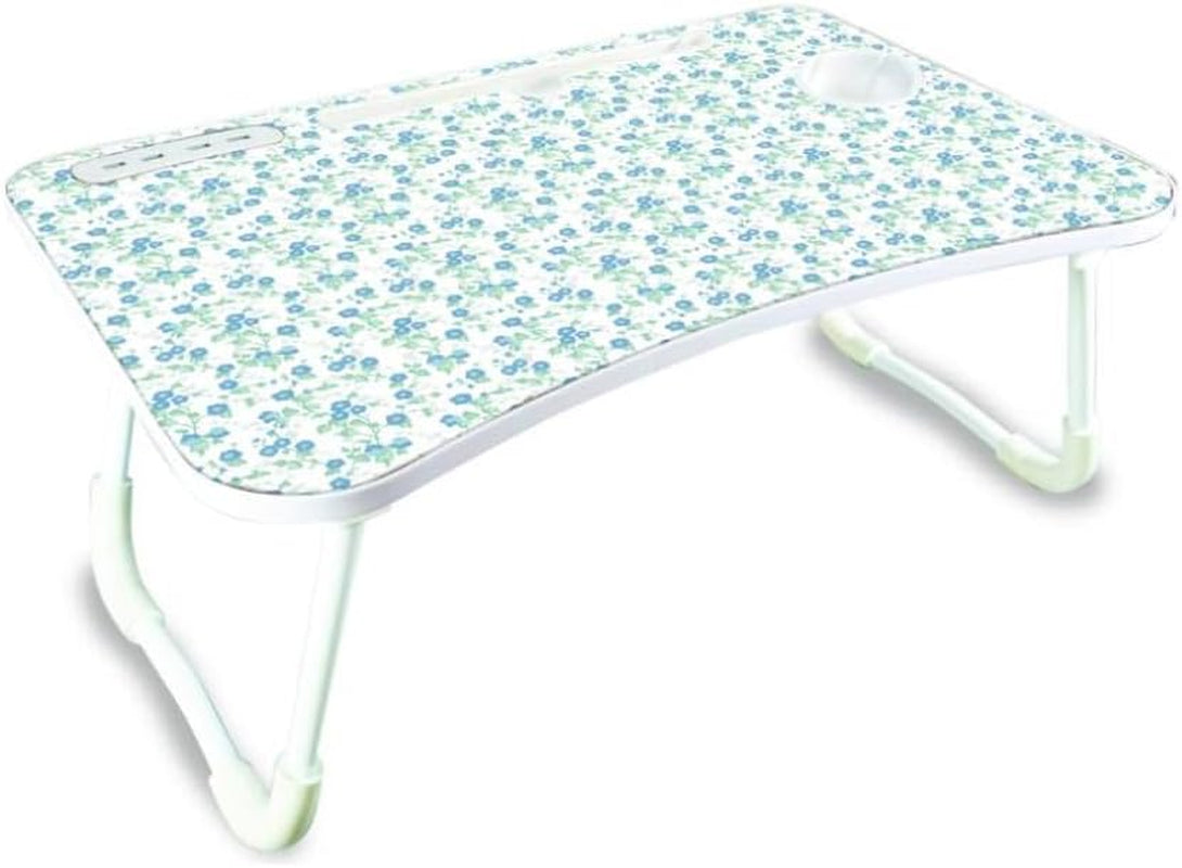 Foldable Laptop Desk with Tablet & Phone Holder, 4 Charging Ports, Cup Holder, Anti-Slip Legs, Wall Adapter Included