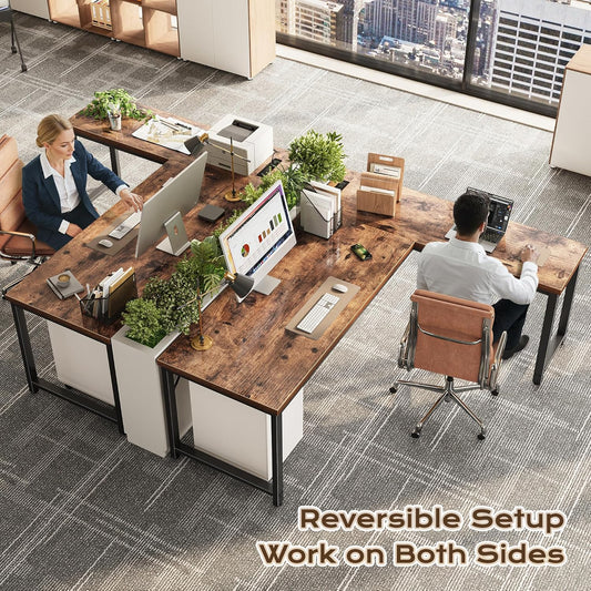 63 Inch L Shaped Desk with Power Outlets and USB-C Port, 0.95 Inch Thicker Desktop, Reversible Computer Desk, Larger Office Corner Gaming Desk, Metal Frame, for Home Office, Study, Rustic Brown