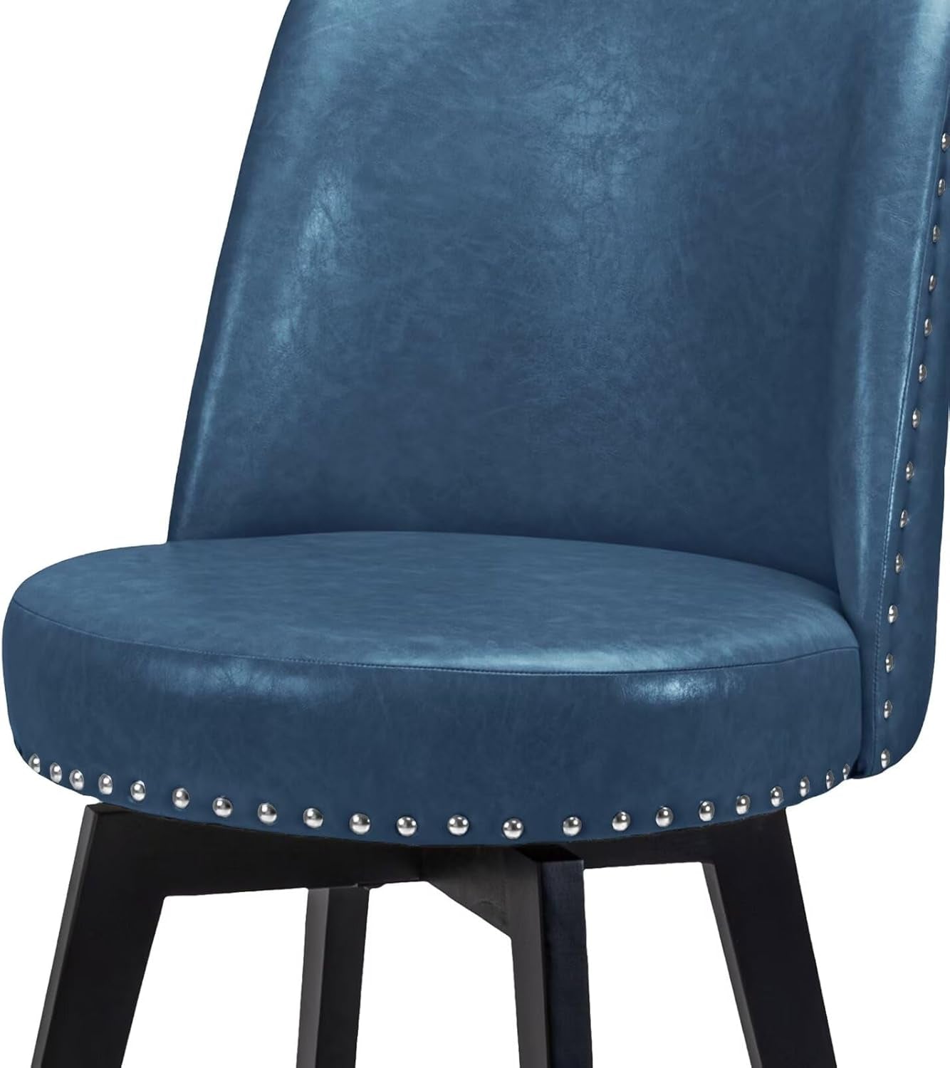 Bar Stools Set of 2, PU Leather Barstools, 26 Inch Upholstered Counter Stools with High Back and Footrest, Swivel Counter Height Barstools for Kitchen Island Home Bar Navy Blue