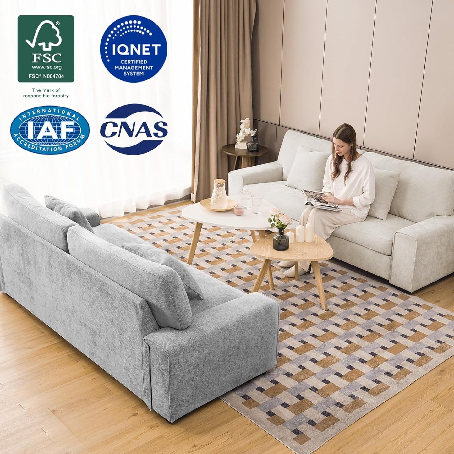 Modern Loveseat Sofa for Living Room,Chenille Recliner, Removable Cover, Spring Cushions, Solid Wood Frame, Easy Assembly for Small Spaces (71.25Inch,Beige)