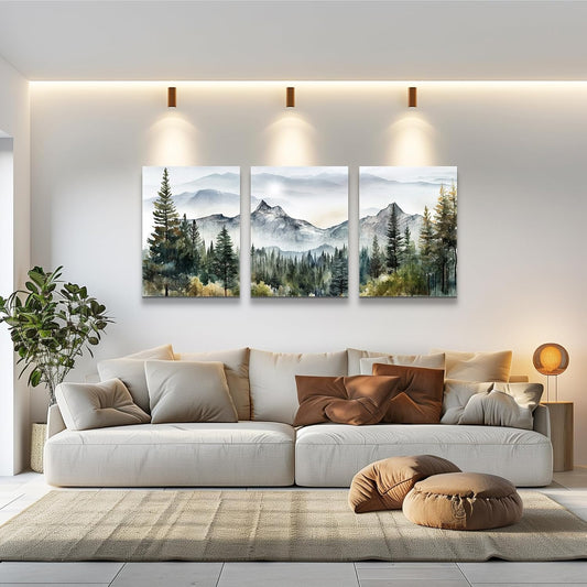Wall Art for Living Room Modern Wall Decor for Bedroom Office Decor Abstract Mountain Forest Landscapes Ink Painting 3 Piece Framed Canvas Art Prints Ready to Hang Wall Pictures Home Decor