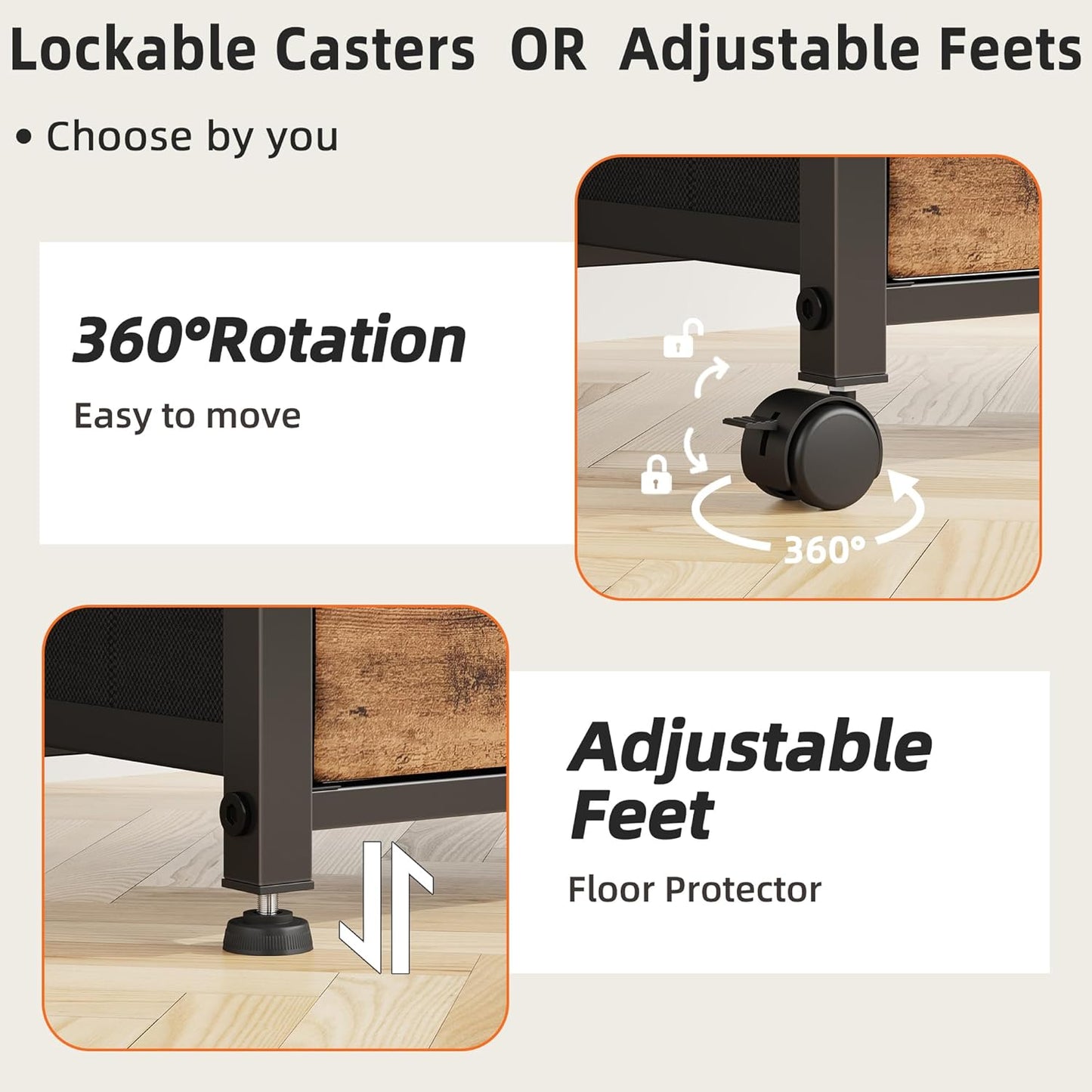 2 Drawer File Cabinet with 24'' Extended Desktop, Mobile Filing Cabinet, Rolling File Cabinet with Side Bag, Fabric Drawer, Fits A4/Letter Size, Printer Stand Home Office, Light Brown