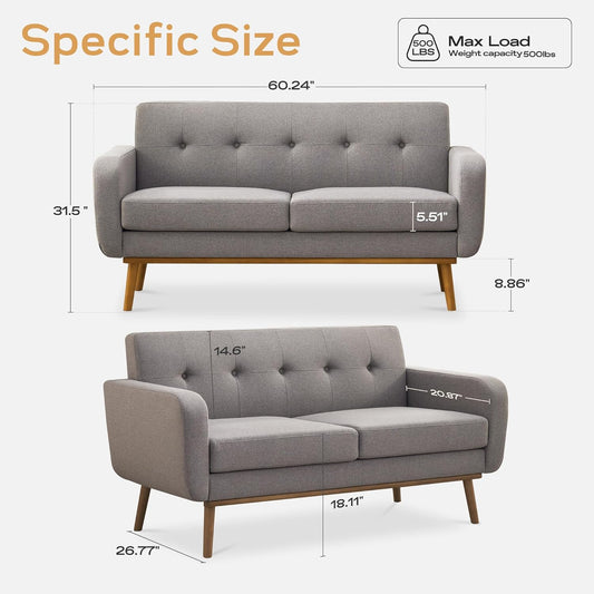 Living Room Set, Button Tufted Living Room Furniture Sets, Upholstered Modern Couch Set with Solid Frame, Sofa Set for Living Room (Dark Grey, 3 Piece Set-1*Loveseat+2*Chair)