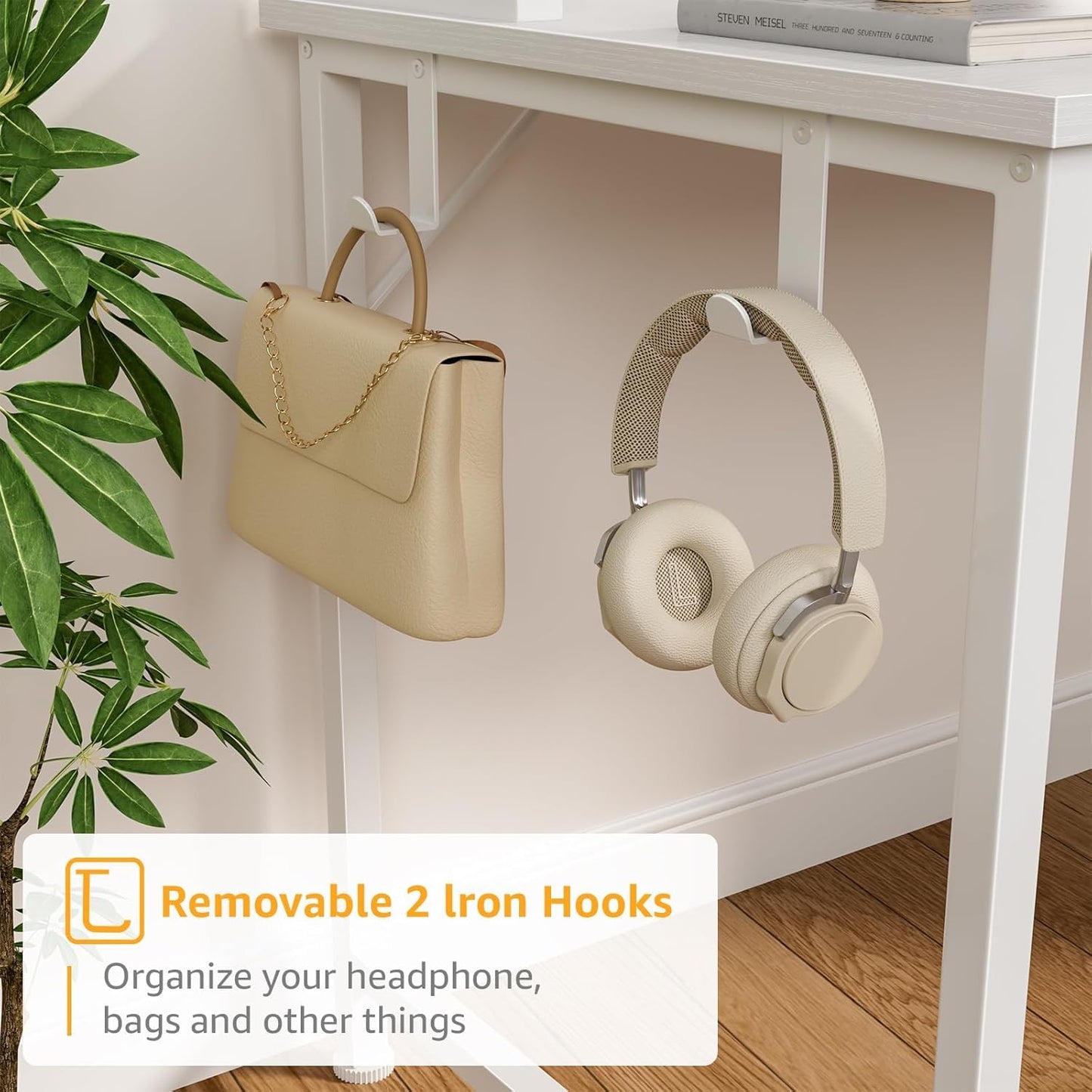 White Computer Desk with Hutch & Drawers - Office Desk with 3 Storage Drawers and Power Outlets, 47 Inch Modern Study Writing Desk for Bedroom Home Office