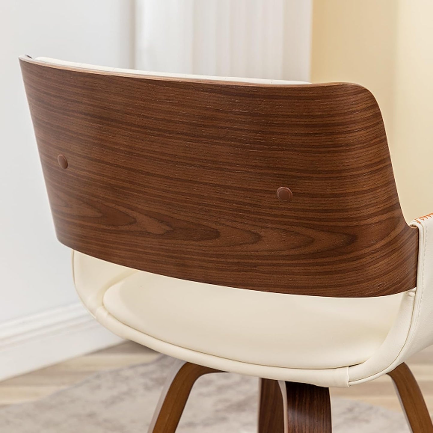 Swivel Accent Faux Leather Dining Chairs Set of 4,Mid Century Modern Chairs with Wooden Legs/Armrest/Upholstered Seat/Adjustable Foots for Kitchen Dining Room Desk Chairs,Beige