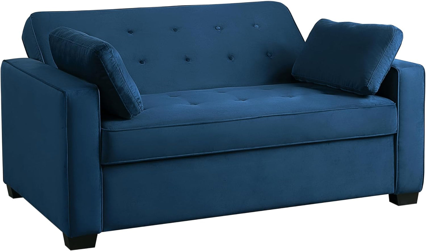 Ainsley 66.5" onvertible Sleeper Loveseat, Full Size, Dreamoil omfort, Soft Velvet Fabri, Navy