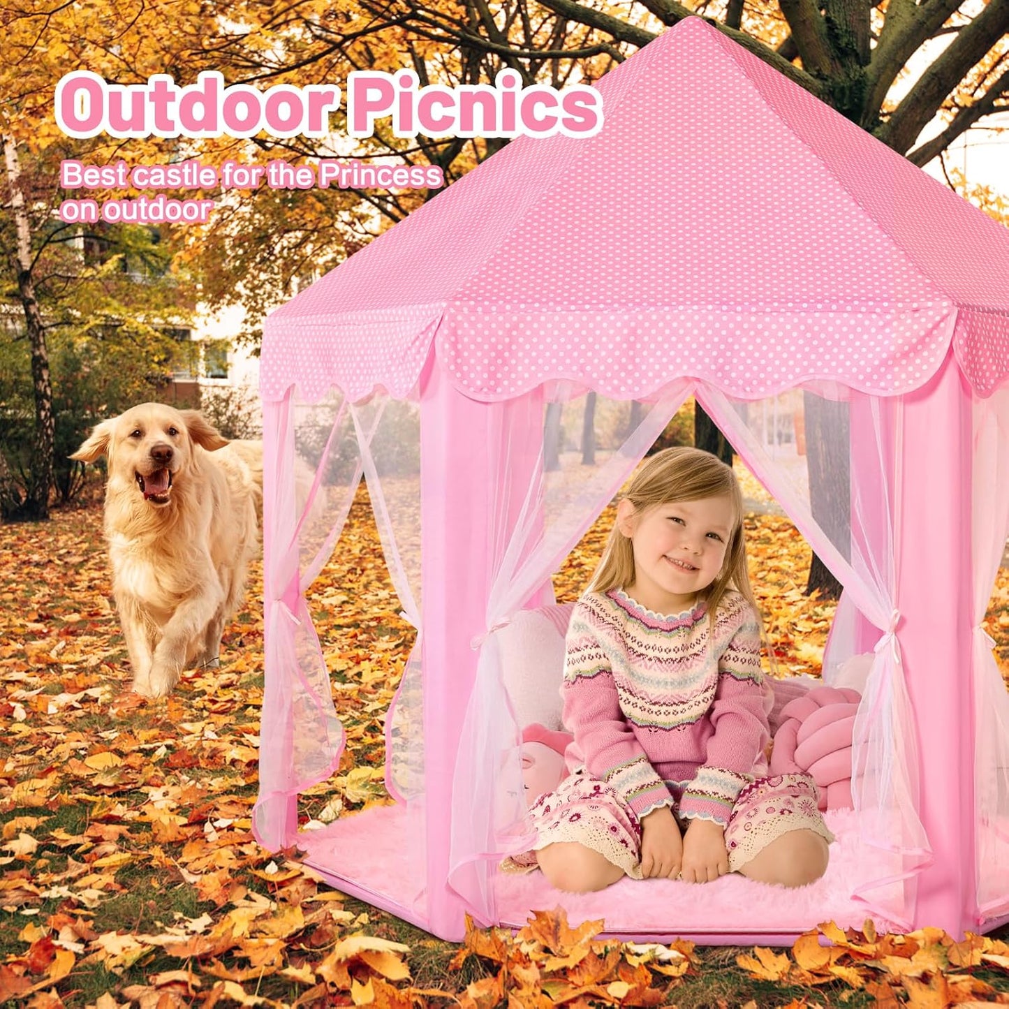 Princess Tent for Girls Indoor: with Rug, Star Lights - Pink Play Tent for Kids, Girls Toys for Indoor and Outdoor Games, Princess Castle Playhouse