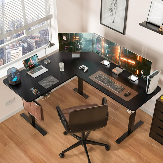 63 X 55 Inch L Shaped Standing Desk, Corner Computer Desk, Electric Adjustable Height Stand up Table, L Sit Stand Desk for Home Office Gaming, Classic Black