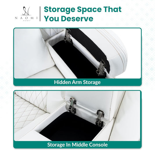 Chicago Deluxe Theater Style Motion Loveseat with LED Lights White/Air Leather