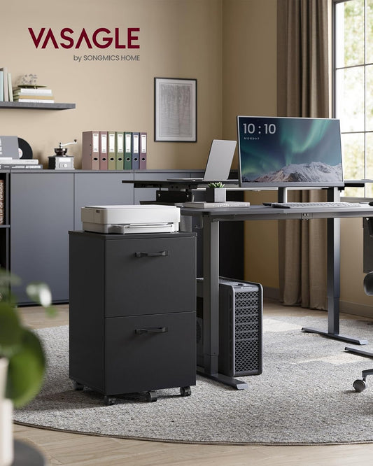 2-Drawer File Cabinet, Small Rolling Filing Cabinet for Home Office, Printer Stand, for A4, Letter-Size Documents, 15.7 X 16.5 X 27.6 Inches, Ink Black UOFC040B16