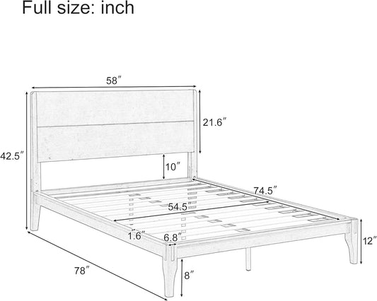 Full Size Bamboo Platform Bed, Mid-Century Modern Bed Frame with Tall Headboard, Solid Sustainable Bedframe Full-Size, Wood Slat Support, No Box Spring Needed, Easy Assembly, Espresso