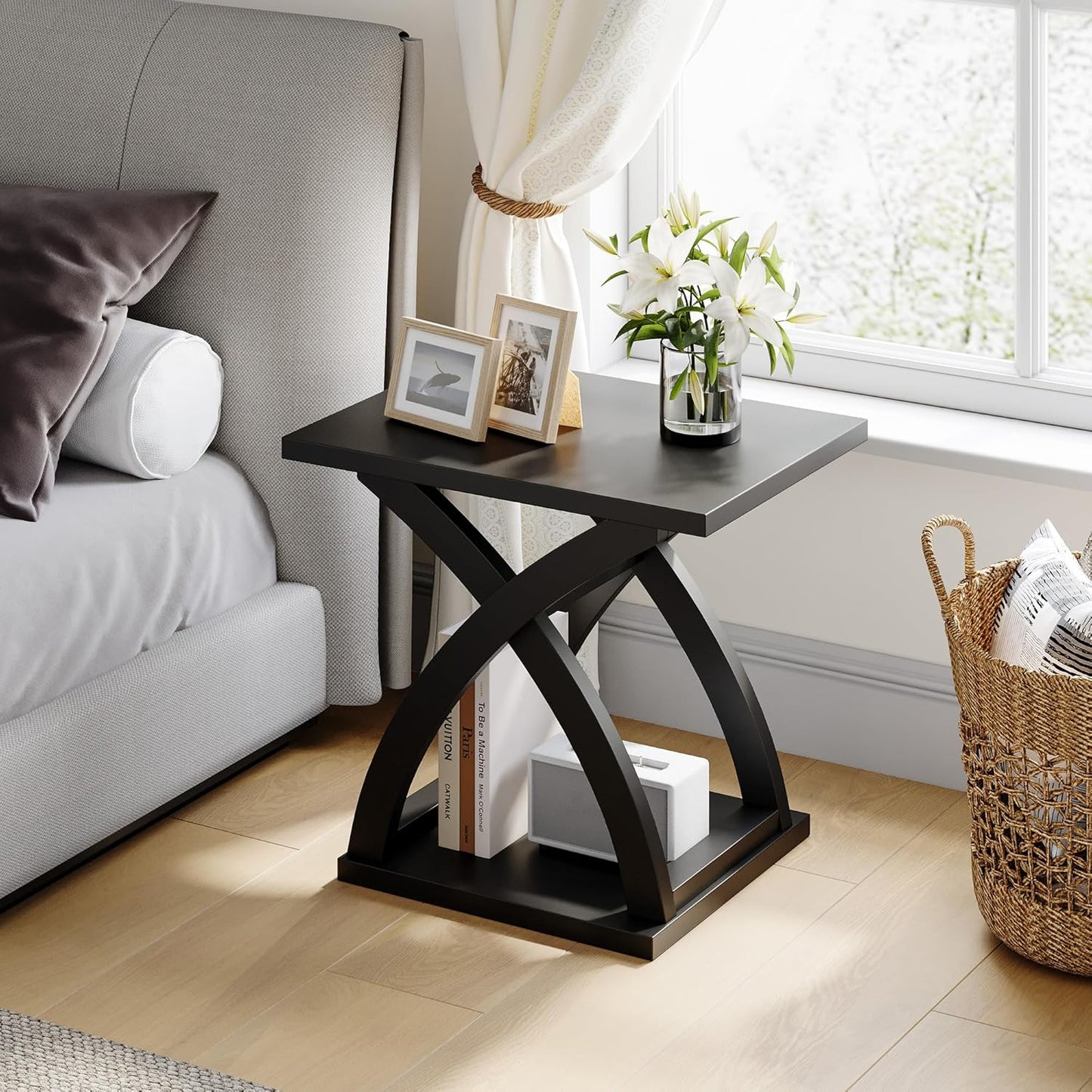 End Side Table Set of 2, Modern End Table with Storage Shelf, X-Design Side Table Living Room