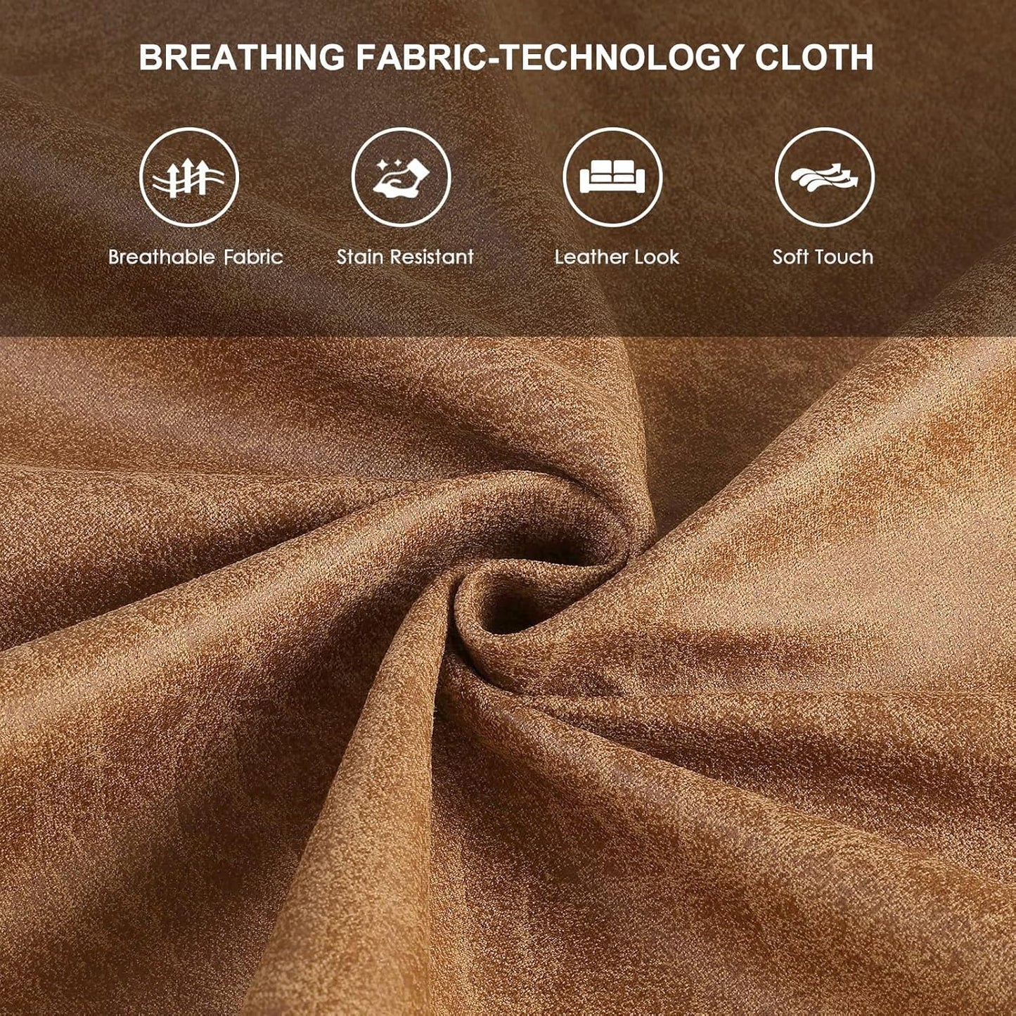 58" Loveseat Sofa Couch, Mid Century Modern Faux Leather Couch with Hand-Sewn Deep Love Seat & 2Pillows, Home Sofa Living Room Small Couches for Small Space,Bedroom,Office,Solid Wood Frame,Brown