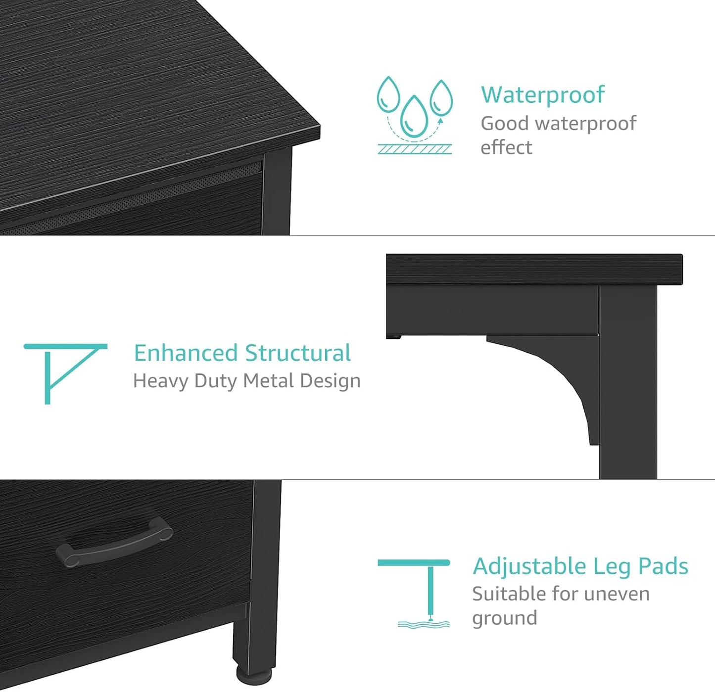 Computer Desk with File Drawers Cabinet, 47 Inch Reversible Home Office Desks with Filing Cabinet for Small Space, Gaming Study Writing Table PC Desks, Black