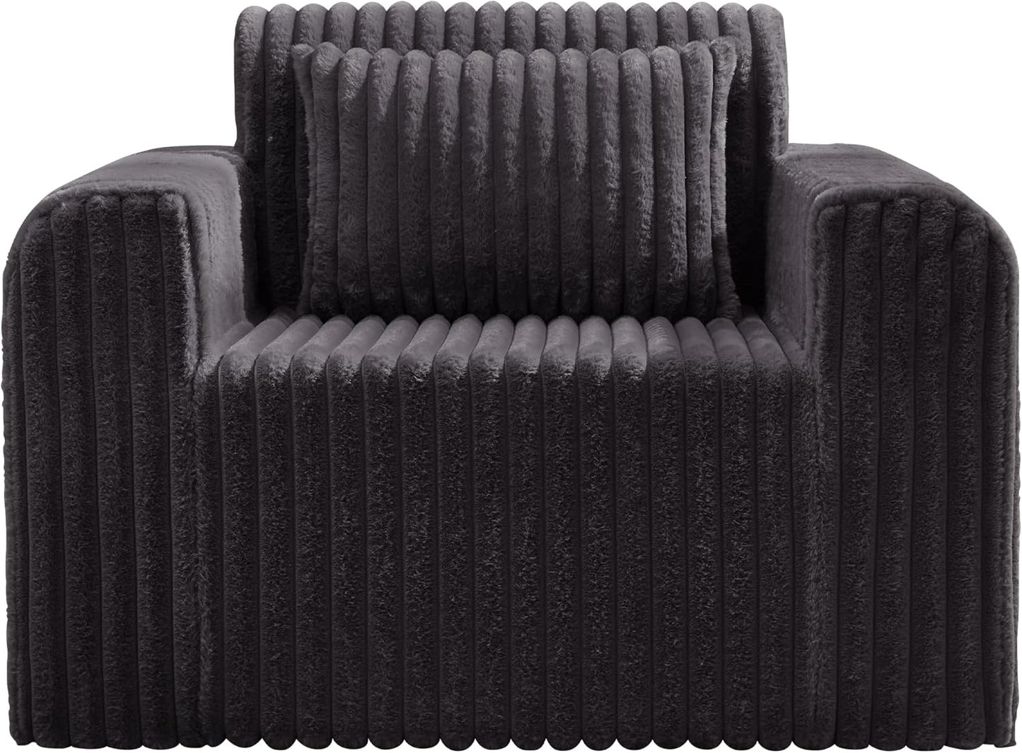 Single Sofa Foam Couch Sofa for Small Spaces Comfy Sofas with Removable Cover Furry Couch with Pillows for Living Room, Bedroom, Apartment, Office (Dark Grey, Standard)