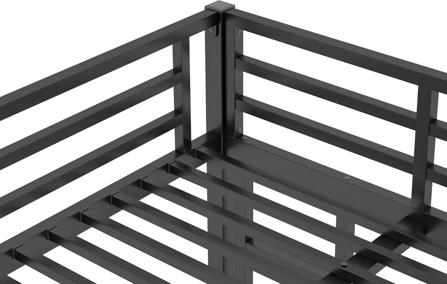 Twin over Full Bunk Bed with Ladders, Metal Bunk Beds Frame with Full-Length Guardrails, Heavy-Duty Bunkbed for Bedroom, Guest Room, Dorms, Noise-Reduce and No Spring Box Needed, Black