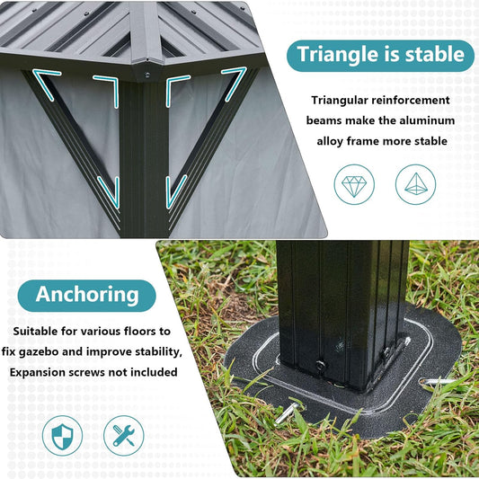 10' X 12' Hardtop Gazebo, Aluminum Metal Outdoor Gazebo with Galvanized Steel Double Roof, Permanent Patio Pavilion with Breathable Netting and Curtains for Dining, Wedding, Party
