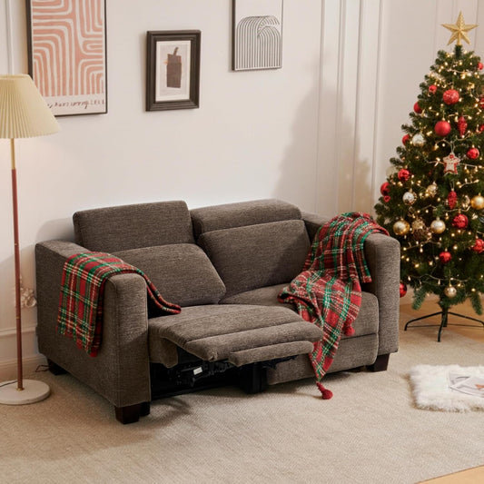 62.2'' Reclining Loveseat, Wall Hugger Power Loveseat Recliner Sofa with Adjustable Headrest, USB a & C Charge Ports, Wood Legs, for Living Room (Fabric Hl198M1)(Coffee)