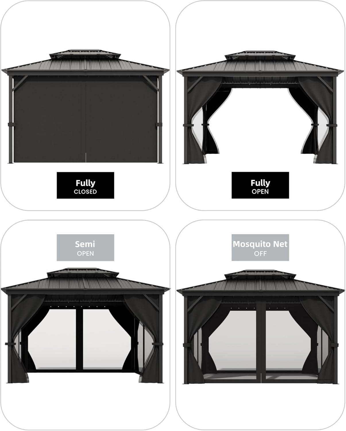 Hardtop Gazebo 12 Ft X14 Ft for All Weather, with Double Metal Roof, Net, and Curtain, Permanent Building for Patio, Deck, Backyard, Lawn, and Garden