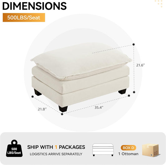 35‘’ Modern Chenille Cloud Sofa Ottoman,Rectangle Ottoman for Modular Sectional Sofa, Beige