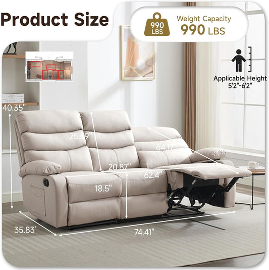 3 Seater Recliner Sofa Set, Anti-Scratch Reclining Loveseat Sofa & Couch for Living Room, RV, Home Theater Apartment(Beige, 3 Seater Sofa)