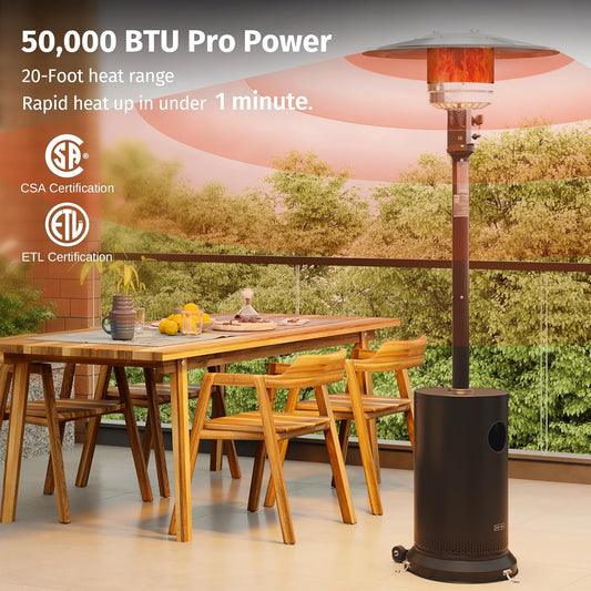 50,000 BTU Patio Heater for Outdoor Use with round Table Design, Double-Layer Stainless Steel Burner and Wheels, Outdoor Patio Heater for Home and Commercial, Bronze, 31.9" X 31.9" X 86.6"