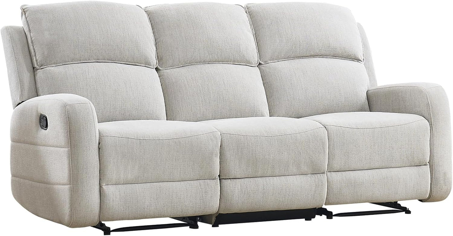 Manual Living Room Furniture Reclining Couch Set, Soft Fabric 3 Seat Sofa Recliner Sofa for Meeting Room, Overstuffed Backrest and Armrest