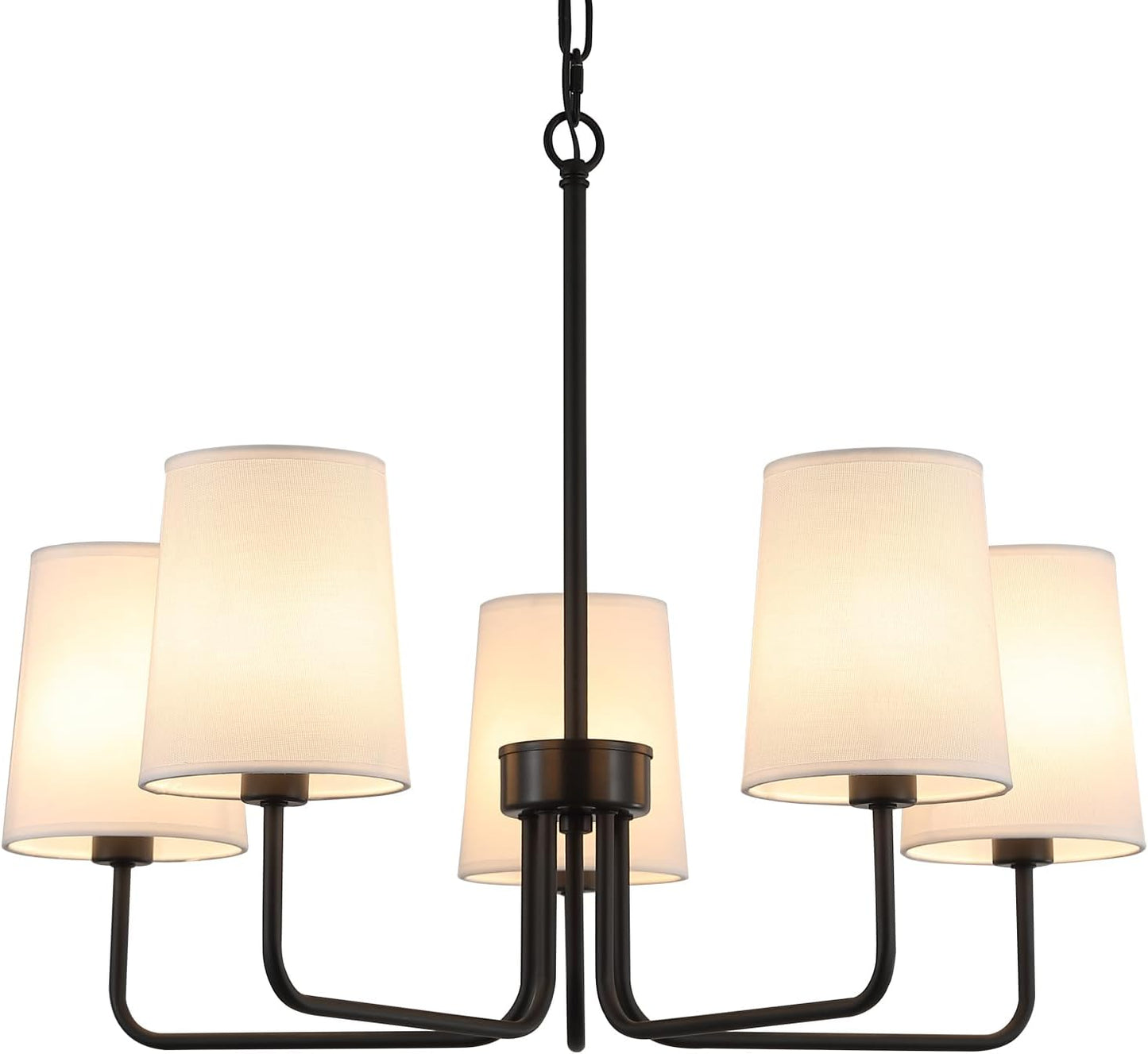 Farmhouse Chandelier, Matte Black with White Fabric Shade, Farmhouse Linear Island Lighting Fixture for Kitchen, Dining Room (5-Light Matte Black with Fabric Shades)