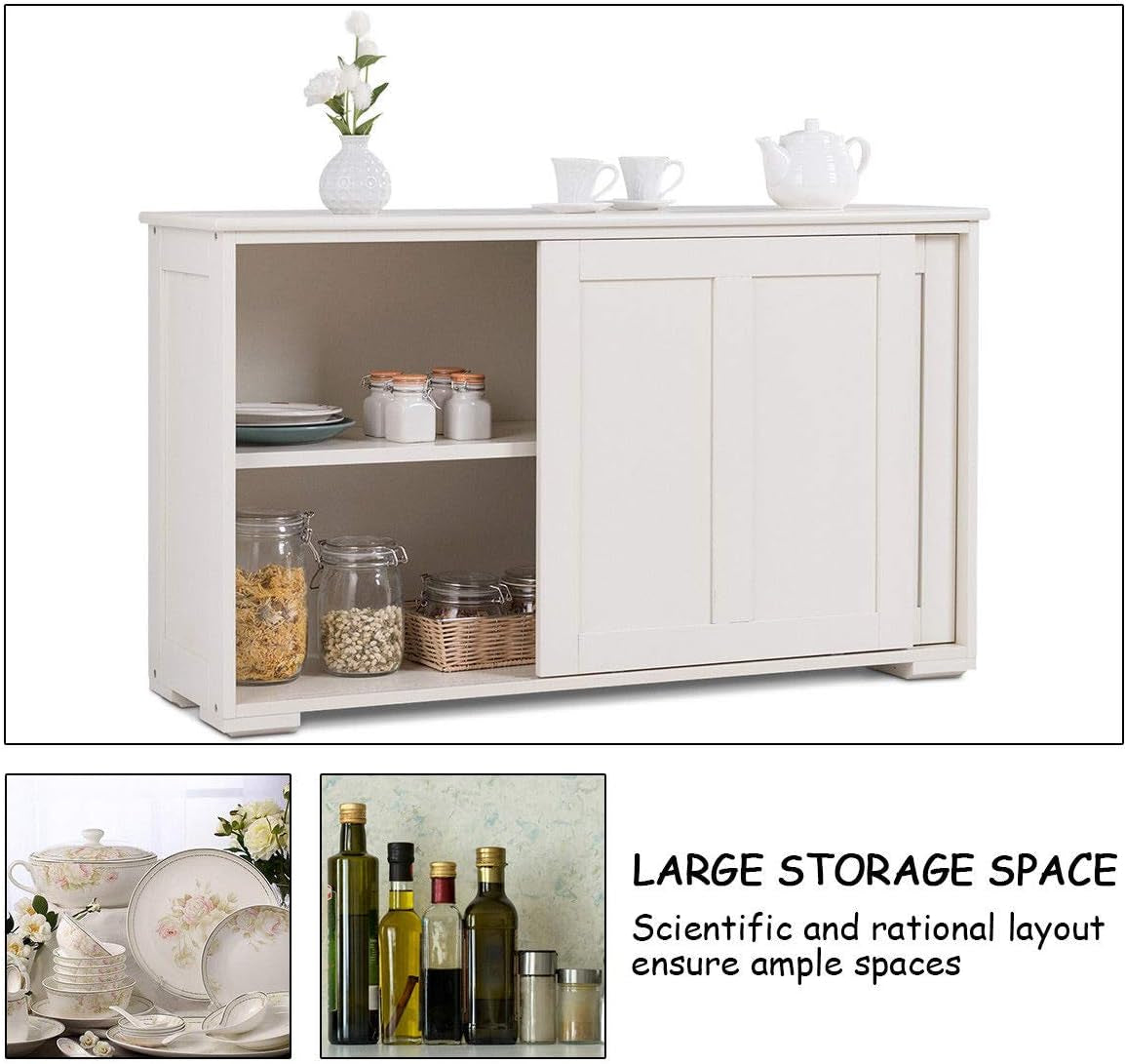 Buffet Sideboard Cabinet, Wood Kitchen Storage Cabinet W/Sliding Door and Shelf, Entryway Storage Cabinet Pantry for Dining Room, Living Room, Kitchen, Hallway, Brown