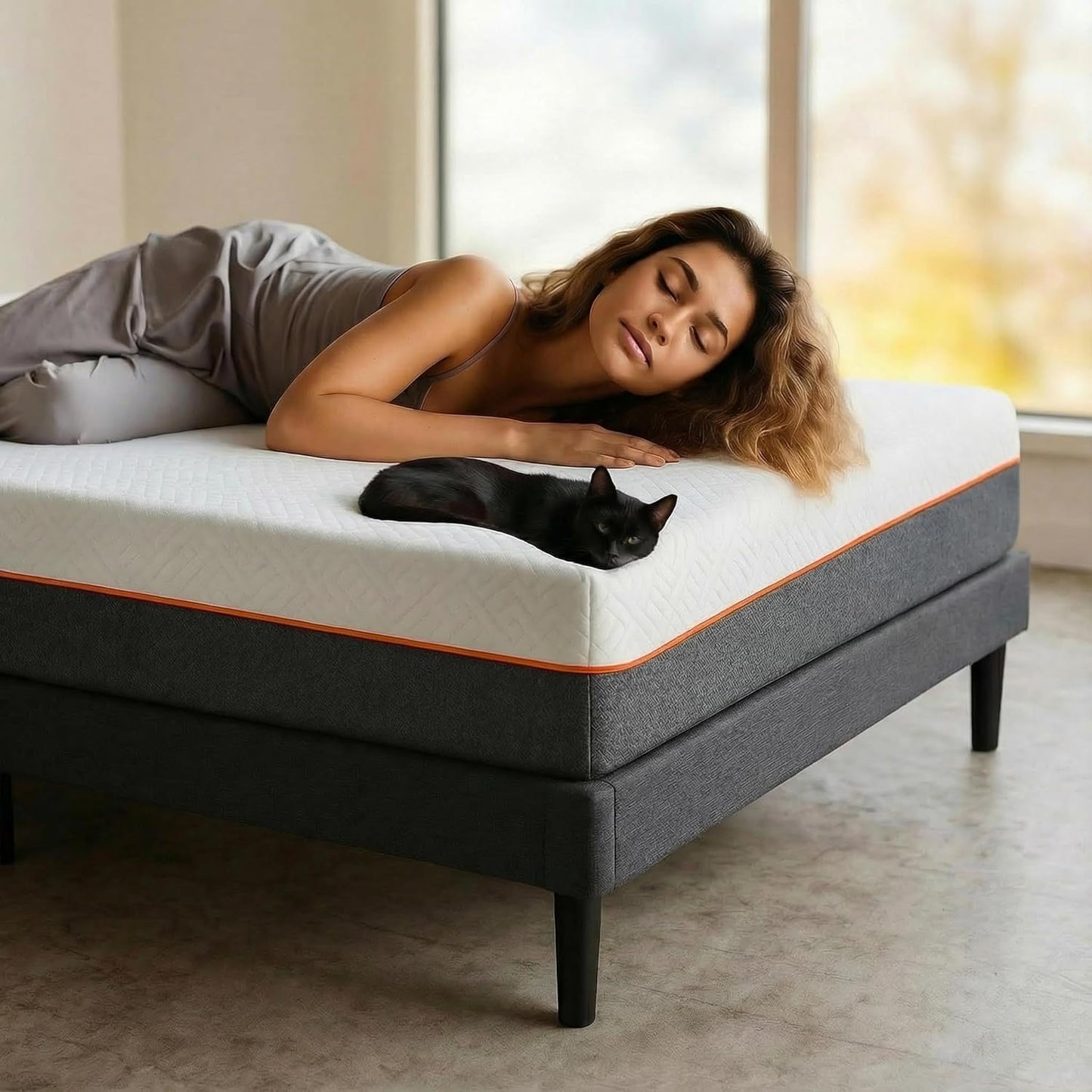 Twin Size Bed Frame and Mattress Set with Adjustable Upholstered Headboard and 10-Inch Gel Memory Foam, Sturdy and Durable with 12 Support Legs, Breathable Cooling, Easy Assembly, Dark Gray