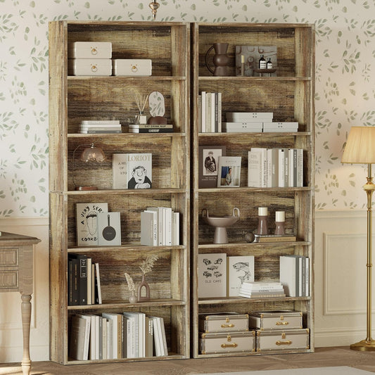 Bookshelves and Bookcases Set of 2 Floor Standing 6 Tiers Display Storage Shelves 70 in Tall Bookcase Home Decor Furniture for Home Office, Living Room, Bed Room