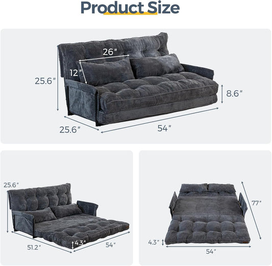 Adjustable Floor Sofa Couch with 2 Pillows, Multi-Functional Bean Bag Bed, 5-Position Foldable Lazy Sofa Sleeper Bed with Armrest, Versatile Floor Seating for Reading, Dark Grey, Double