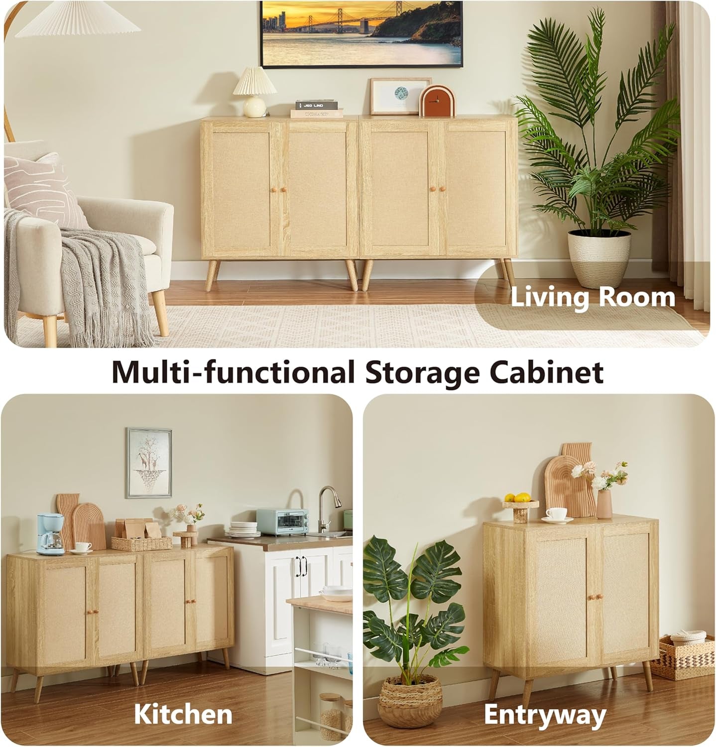 Buffet Cabinet with Storage, Sideboard Storage Cabinets with Adjustable Shelf & 2 Doors, Accent Furniture Multifunctional Cupboard Liquor Coffee Bar for Kitchen, Living Room, Entry, Nature